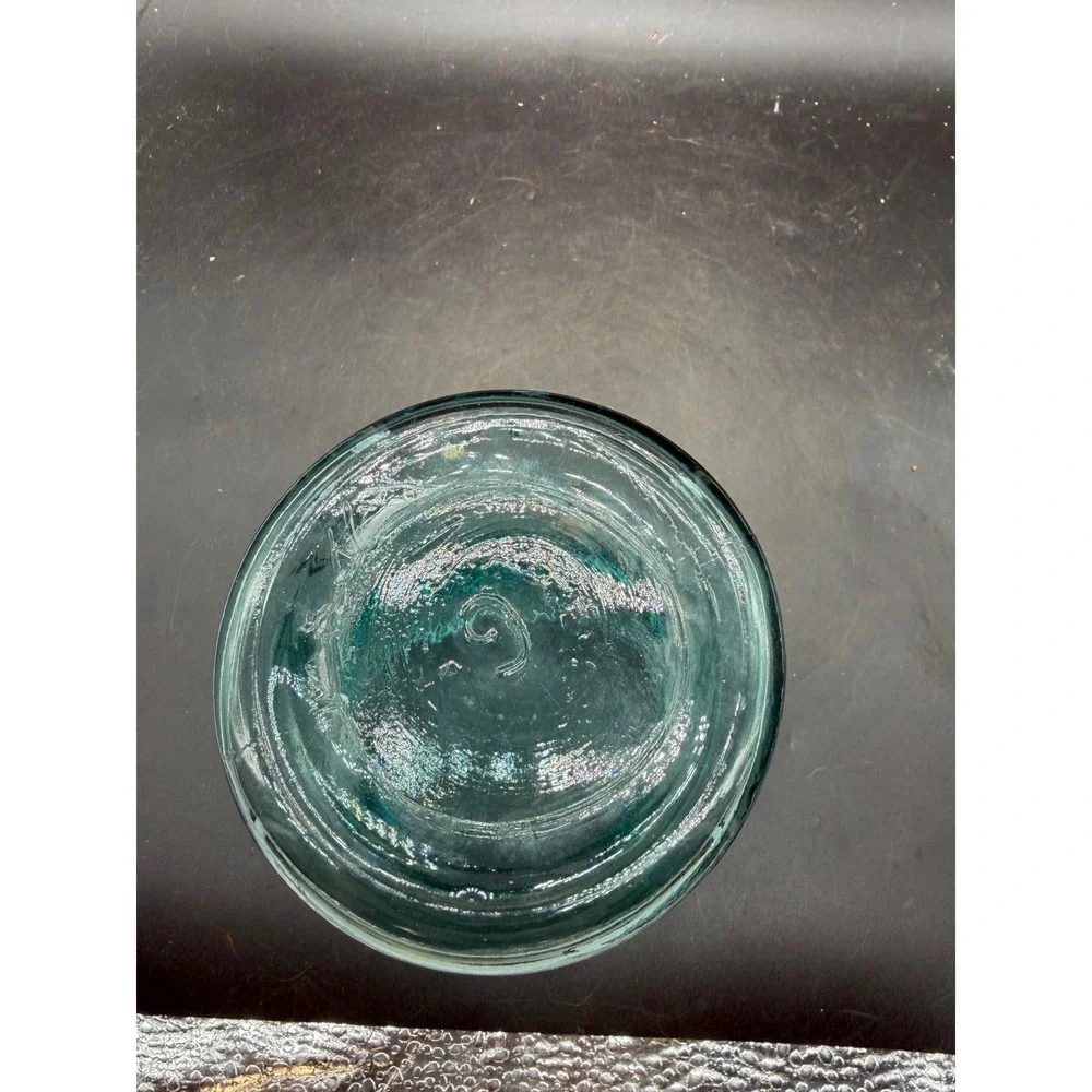 Vintage Ball Ideal Aqua Blue Glass Mason Jar with Wire Bail Patina Antique